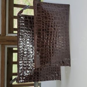 Two Piece Patent Leather Croc Print Traveler Bag Set